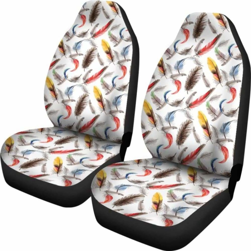 White With Watercolor Feathers Boho Car Seat Covers 174914 - YourCarButBetter