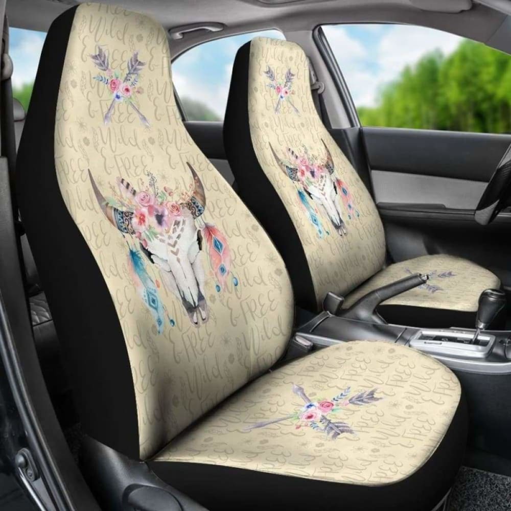Wild And Free Boho Cow Skull Car Seat Covers Cream Color 144730