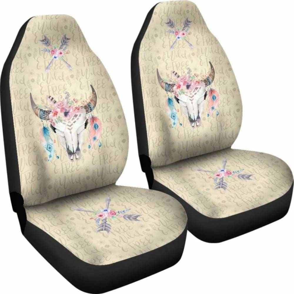 Wild And Free Boho Cow Skull Car Seat Covers Cream Color 144730