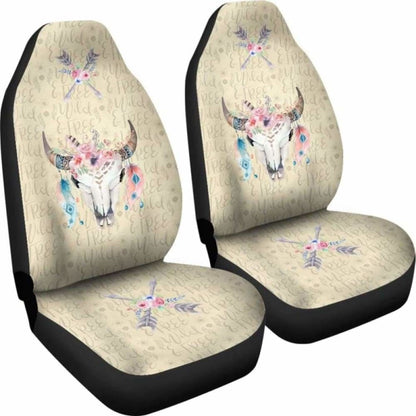 Wild And Free Boho Cow Skull Car Seat Covers Cream Color 144730