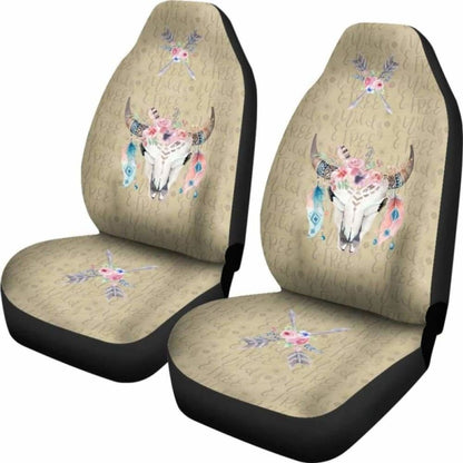 Wild And Free Dark Tan Boho Cow Skull Car Seat Covers 144730