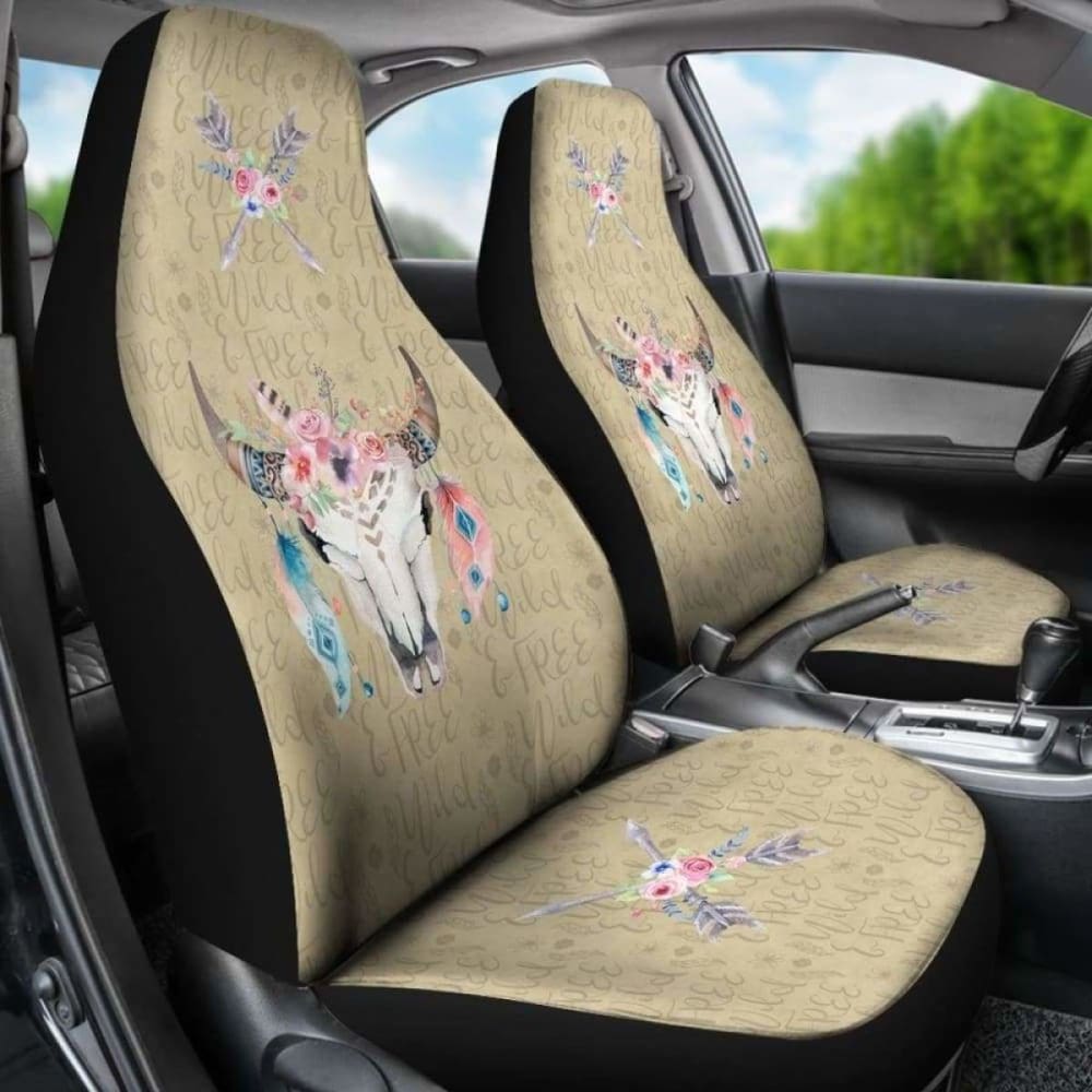 Wild And Free Dark Tan Boho Cow Skull Car Seat Covers 144730