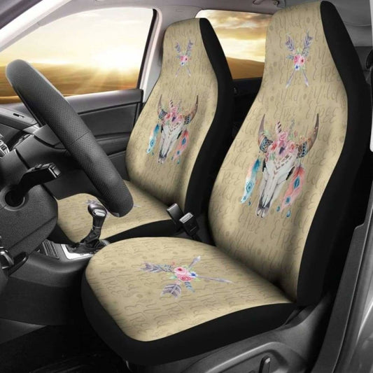 Wild And Free Dark Tan Boho Cow Skull Car Seat Covers 144730