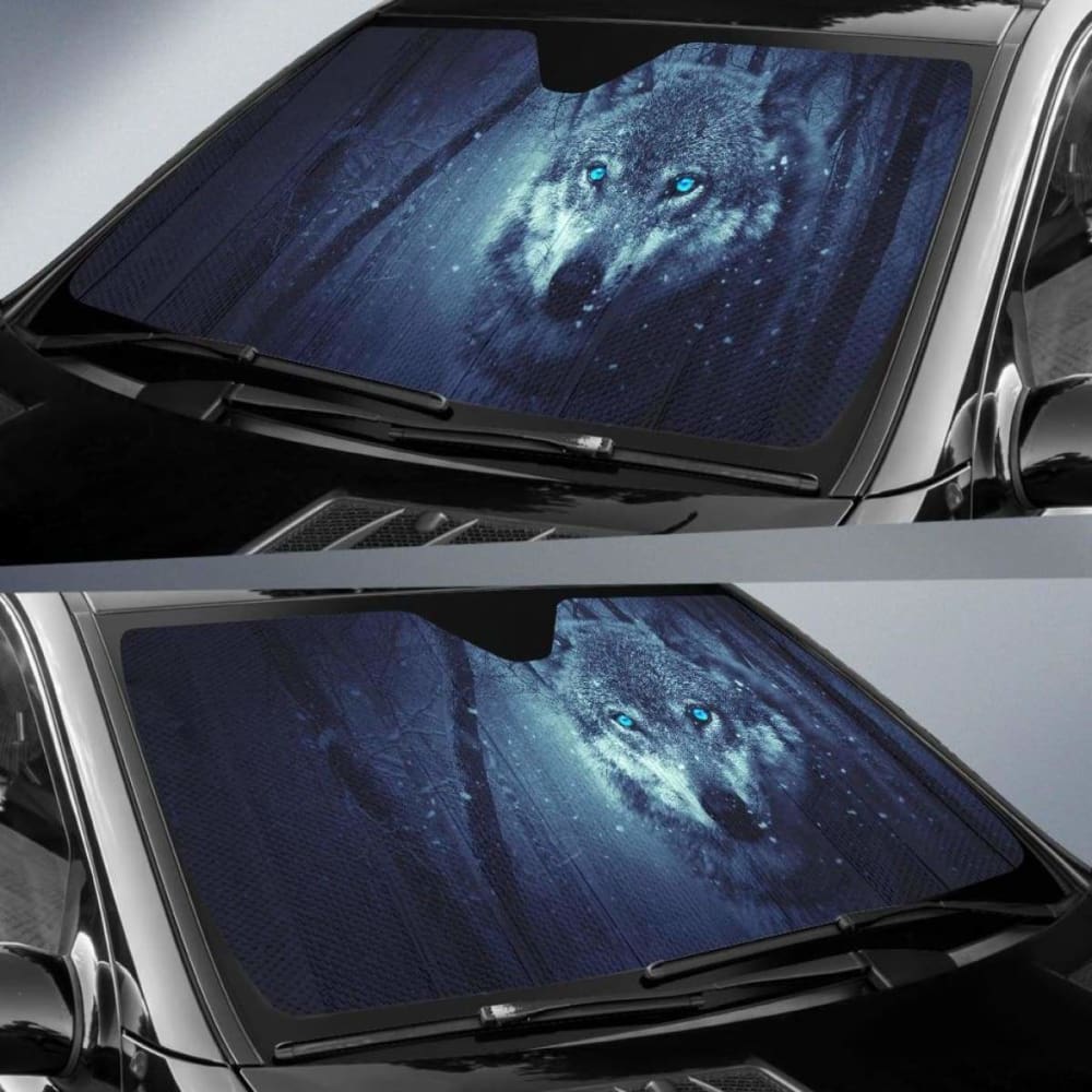 Wild Wolf Blue Eyes Scary Snowfall Winter 4K Car Sun Shade 172609 - YourCarButBetter