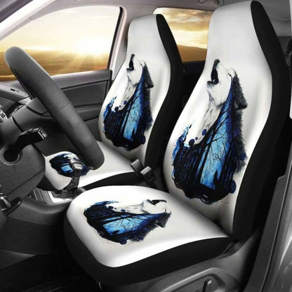 Wolf Art Howling In White Theme Car Seat Covers 200904