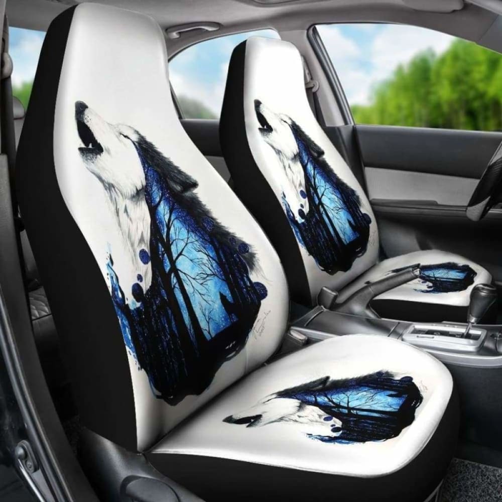 Wolf Art Howling In White Theme Car Seat Covers 200904