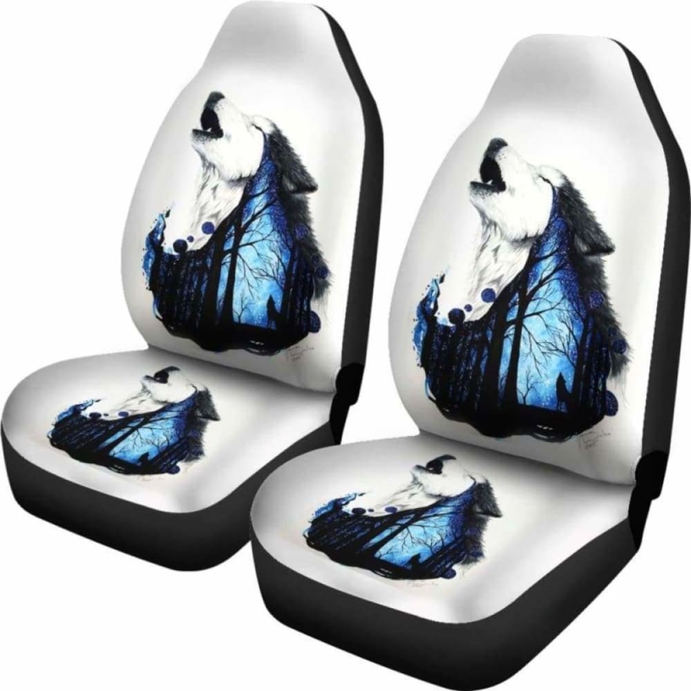 Wolf Art Howling In White Theme Car Seat Covers 200904