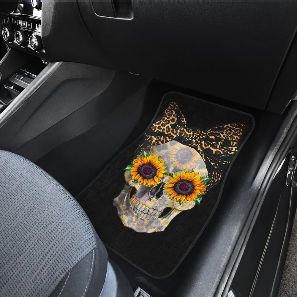 Womens Sunflower Skull Love Floral Flowers Leopard Bandana Car Floor Mats 210805 - YourCarButBetter