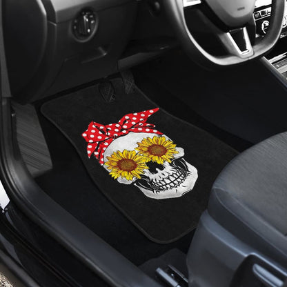 Womens Sunflower Skull Polka Dot Bandana Car Floor Mats 210805 - YourCarButBetter