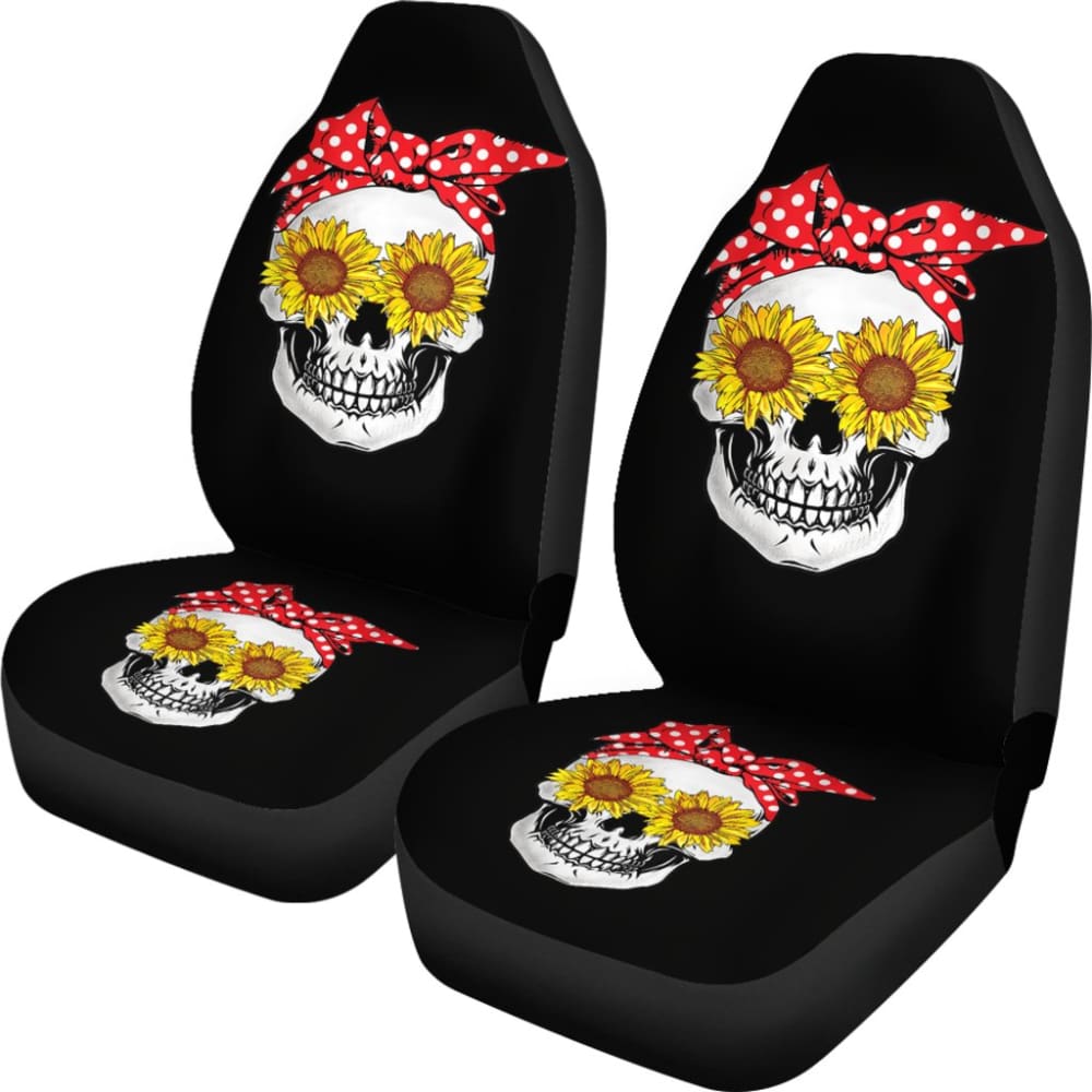 Womens Sunflower Skull Polka Dot Bandana Car Seat Covers 210805 - YourCarButBetter