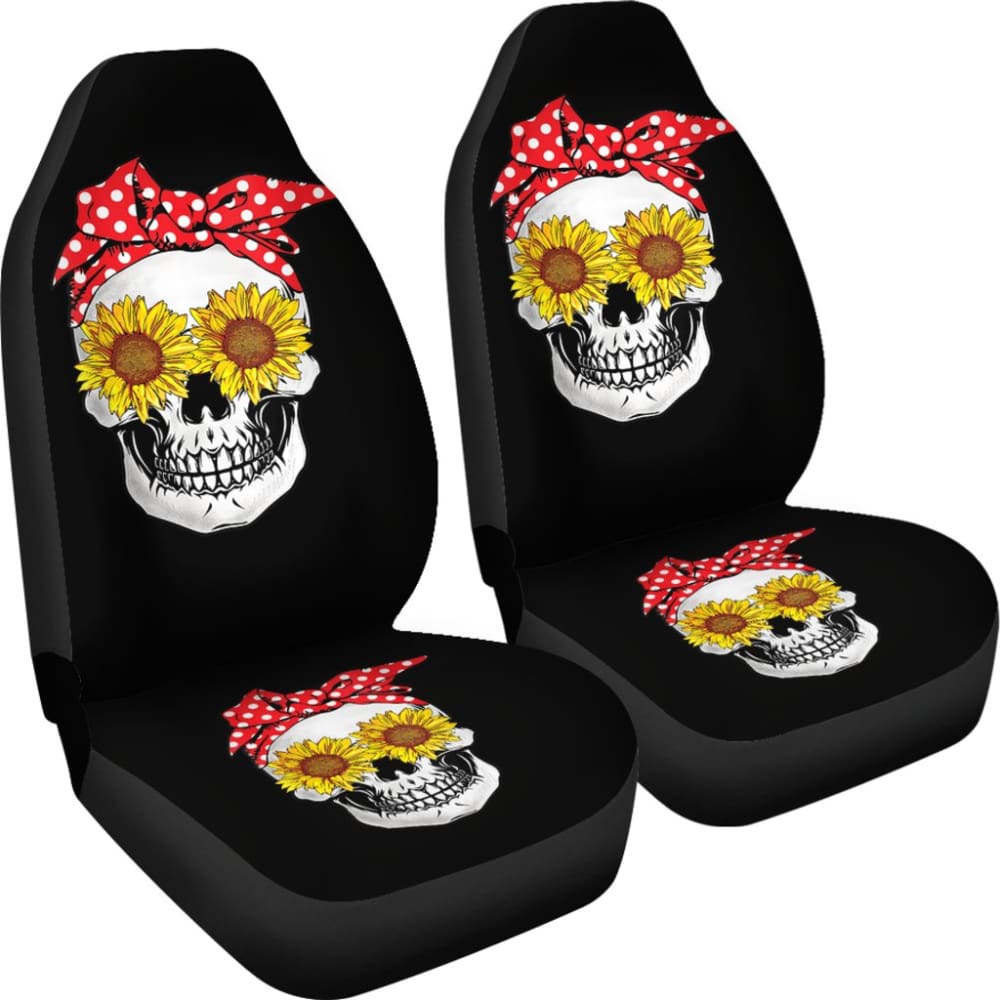 Womens Sunflower Skull Polka Dot Bandana Car Seat Covers 210805 - YourCarButBetter