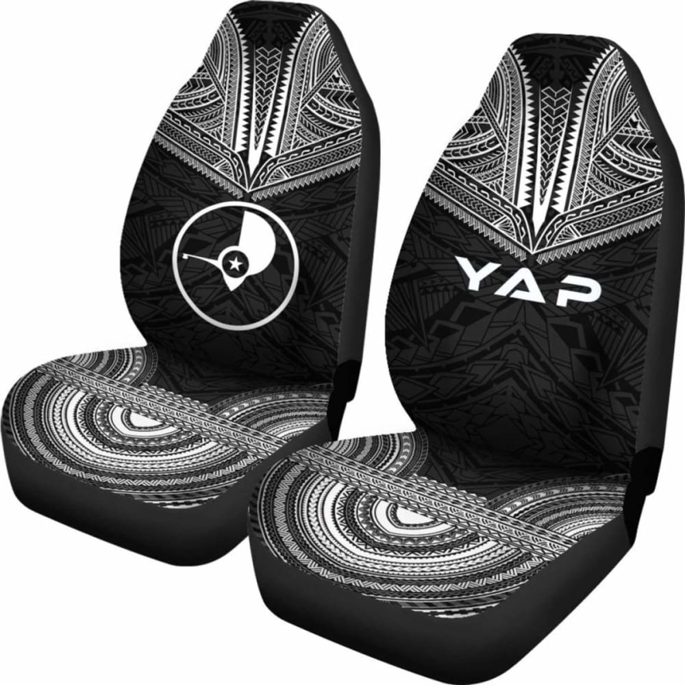 Yap Car Seat Cover - Yap Flag Polynesian Chief Tattoo Black Version - 10 174914 - YourCarButBetter