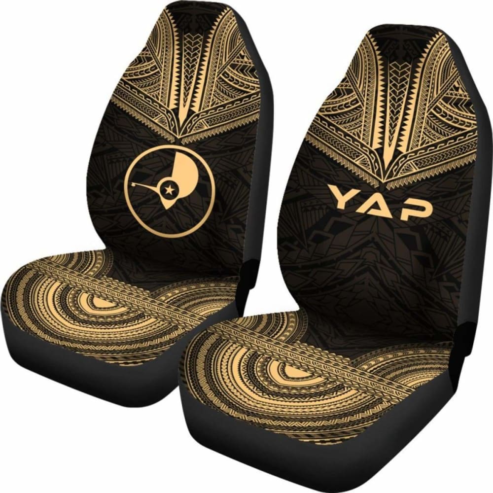 Yap Car Seat Cover - Yap Flag Polynesian Chief Tattoo Gold Version - 10 174914 - YourCarButBetter