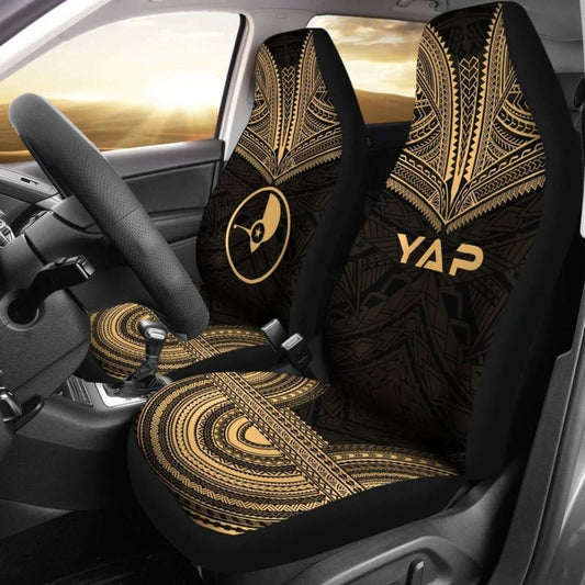 Yap Car Seat Cover - Yap Flag Polynesian Chief Tattoo Gold Version - 10 174914 - YourCarButBetter
