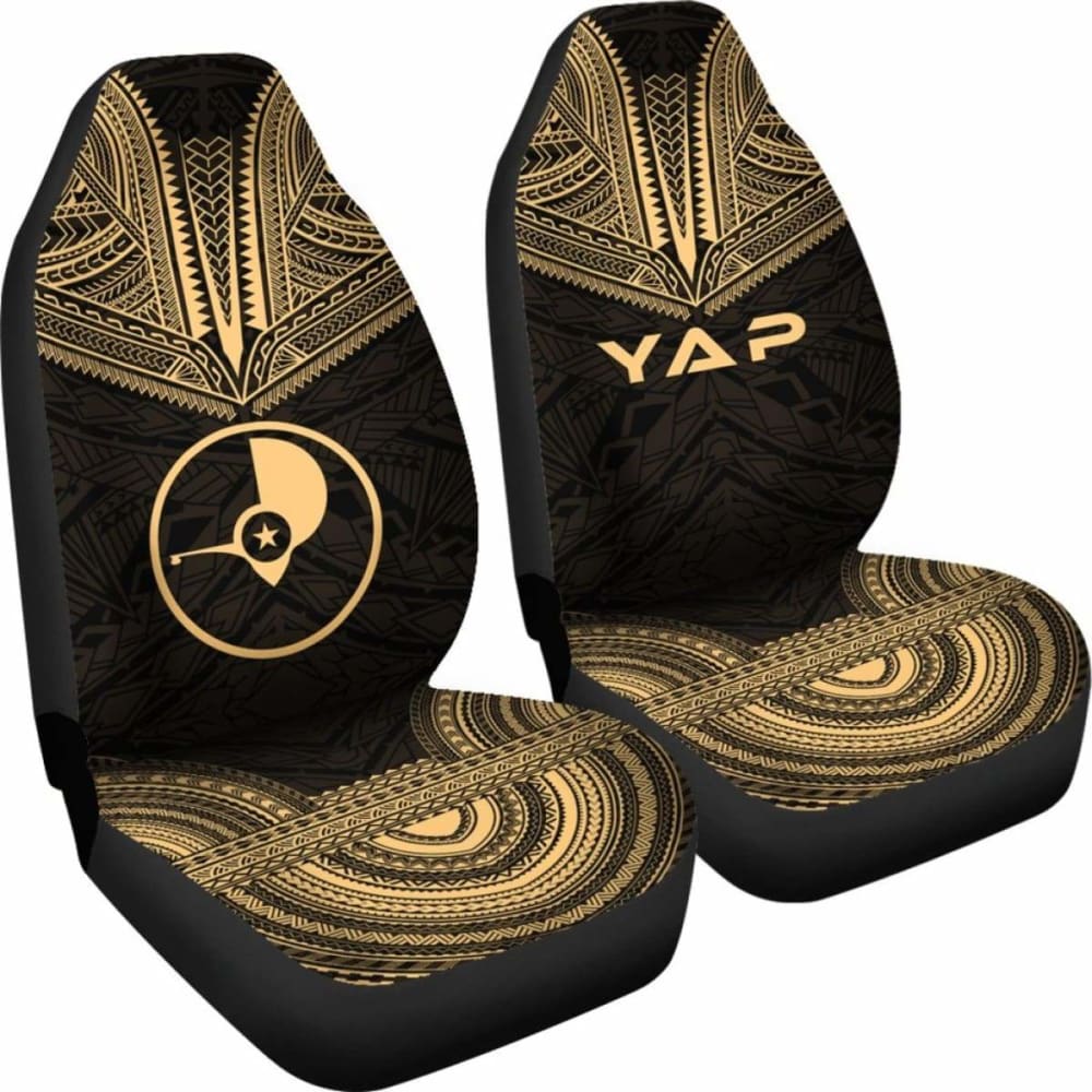 Yap Car Seat Cover - Yap Flag Polynesian Chief Tattoo Gold Version - 10 174914 - YourCarButBetter