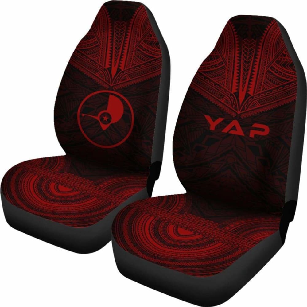Yap Car Seat Cover - Yap Flag Polynesian Chief Tattoo Red Version - 10 174914 - YourCarButBetter