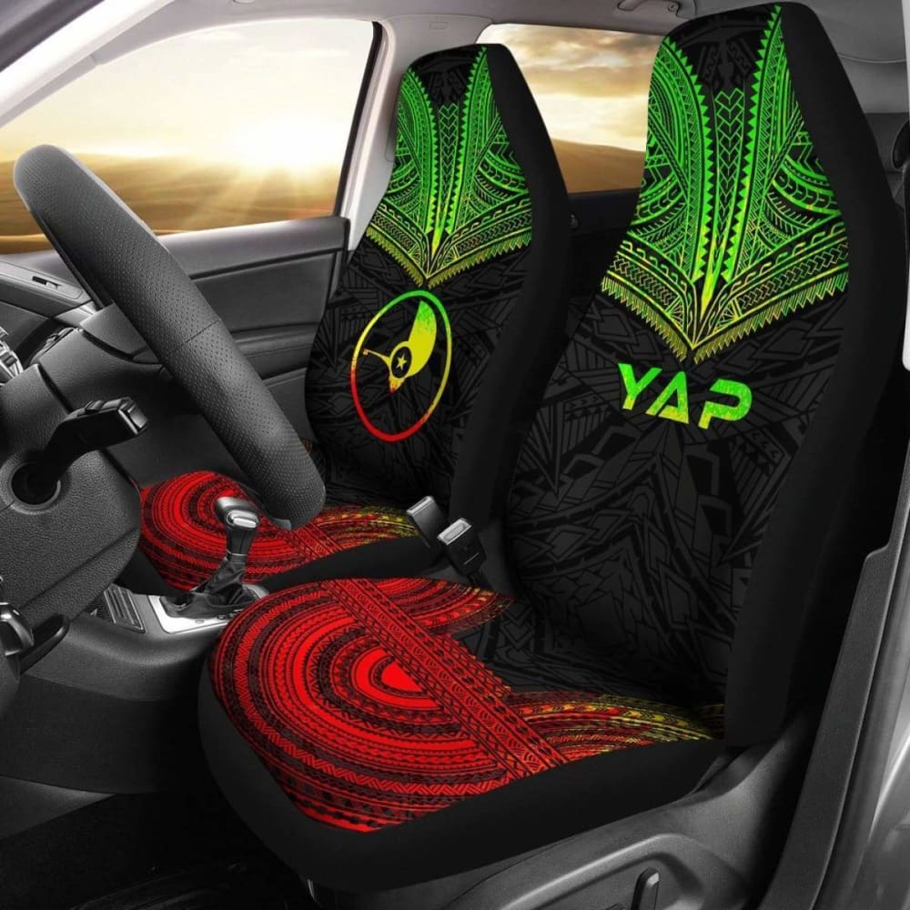Yap Car Seat Cover - Yap Flag Polynesian Chief Tattoo Reggae Version - 10 174914 - YourCarButBetter