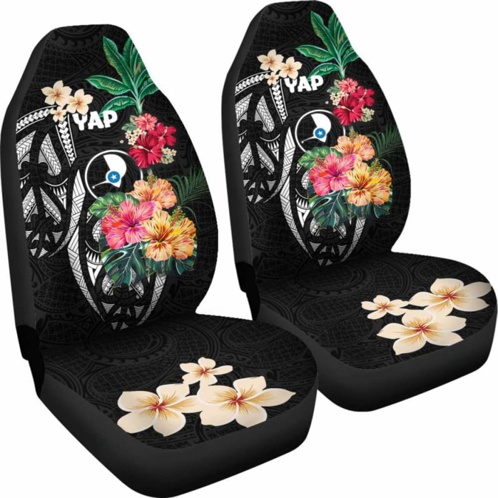 Yap Car Seat Covers Coat Of Arms Polynesian With Hibiscus 232125 - YourCarButBetter
