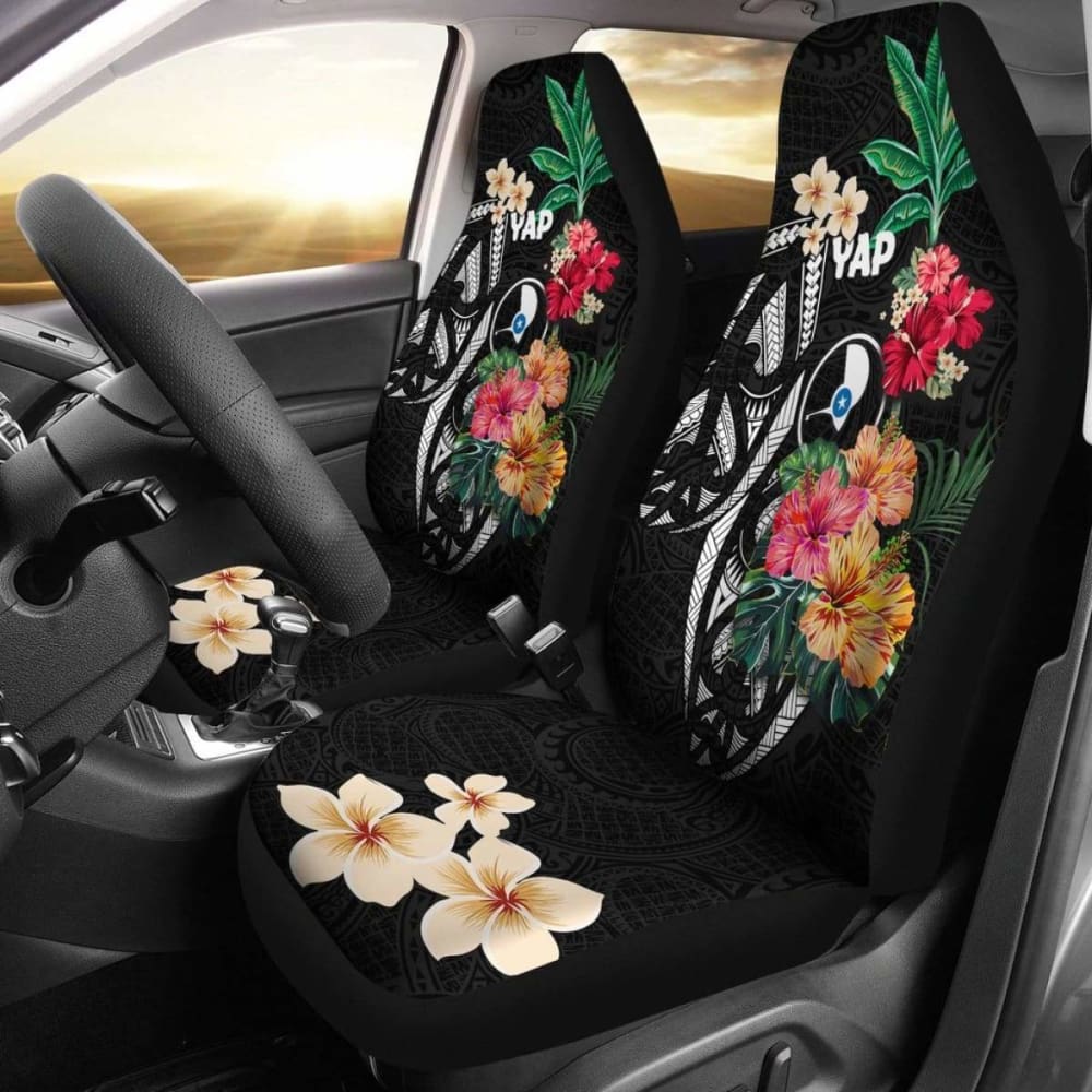 Yap Car Seat Covers Coat Of Arms Polynesian With Hibiscus 232125 - YourCarButBetter