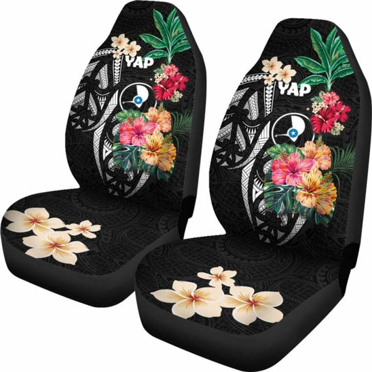 Yap Car Seat Covers Coat Of Arms Polynesian With Hibiscus 232125 - YourCarButBetter