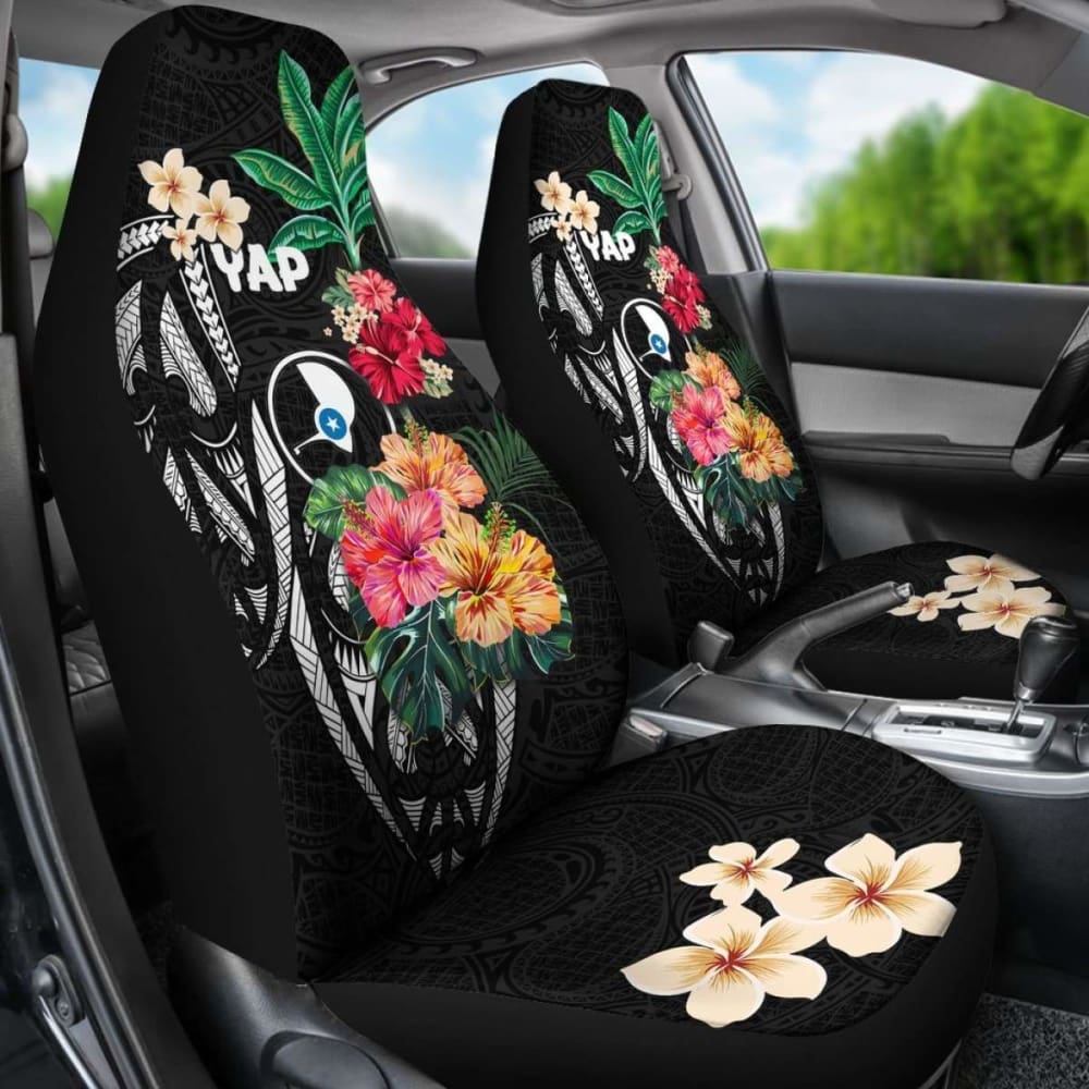 Yap Car Seat Covers Coat Of Arms Polynesian With Hibiscus 232125 - YourCarButBetter