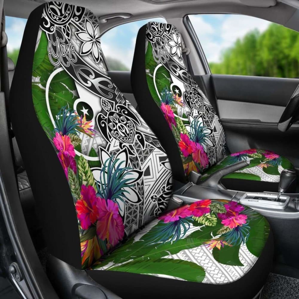 Yap Car Seat Covers White - Turtle Plumeria Banana Leaf - 091114 - YourCarButBetter