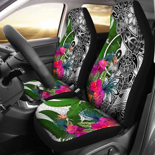 Yap Car Seat Covers White - Turtle Plumeria Banana Leaf - 091114 - YourCarButBetter