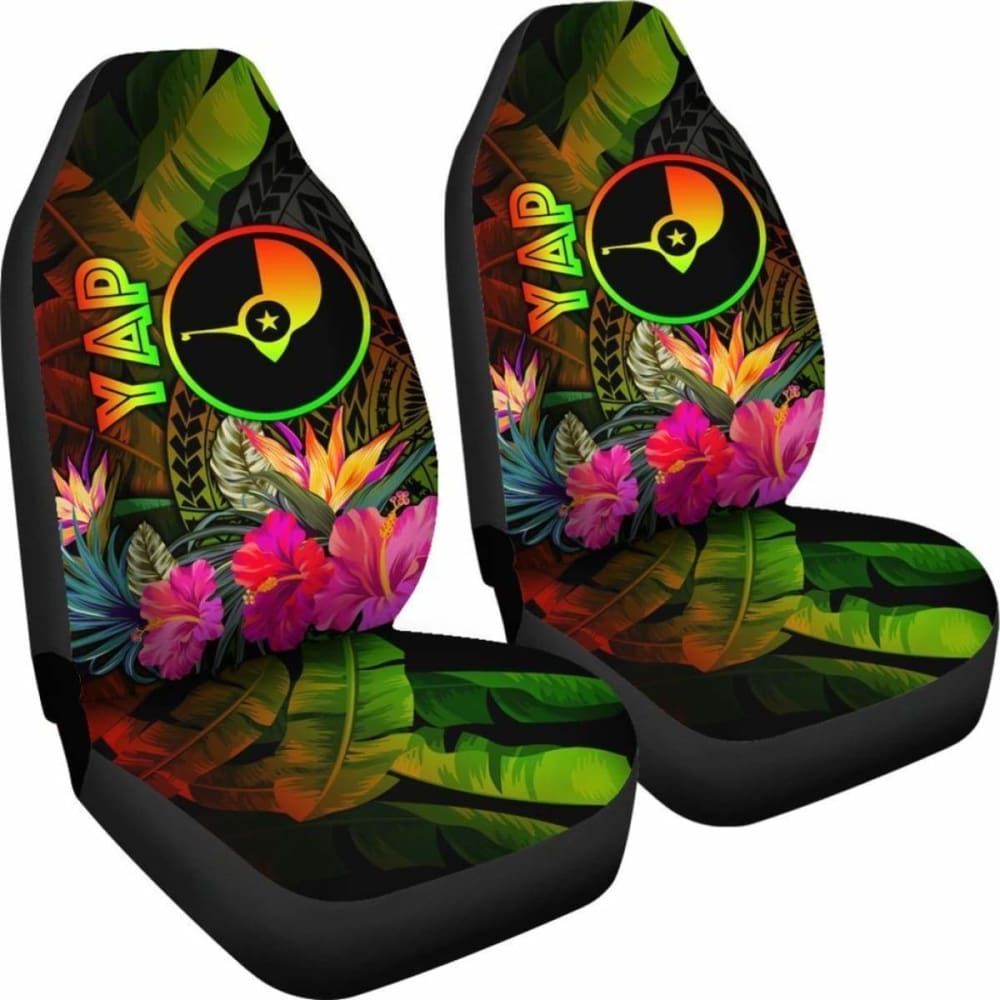 Yap Polynesian Car Seat Covers - Hibiscus And Banana Leaves - 232125 - YourCarButBetter