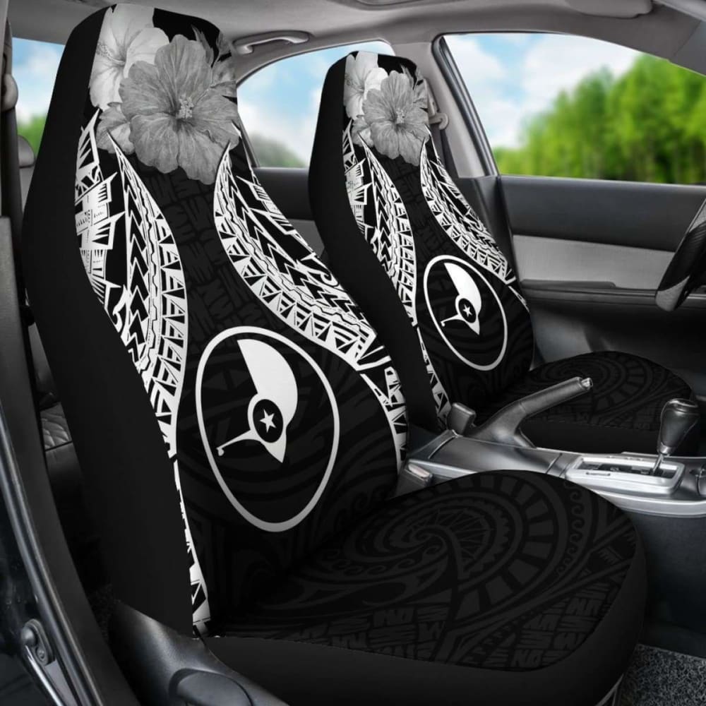 Yap Polynesian Car Seat Covers Pride Seal And Hibiscus Black - 232125 - YourCarButBetter