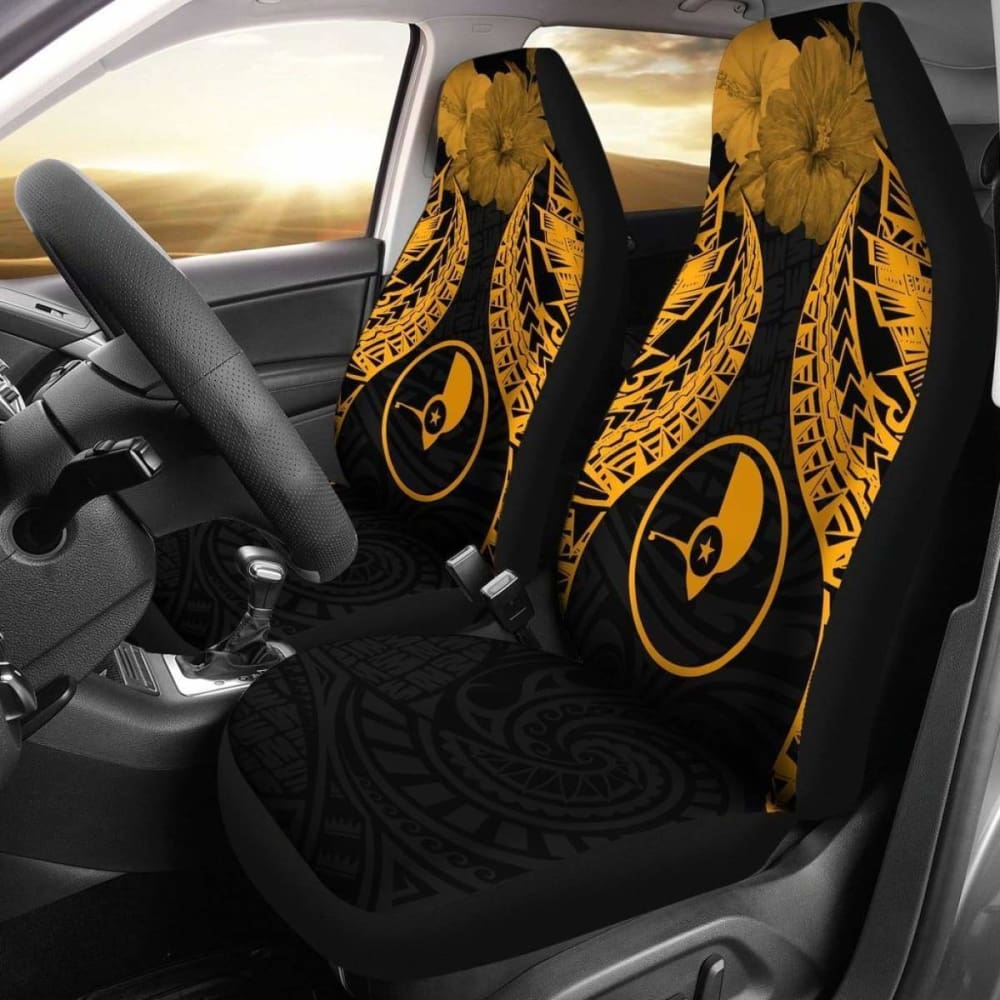Yap Polynesian Car Seat Covers Pride Seal And Hibiscus Gold - 232125 - YourCarButBetter