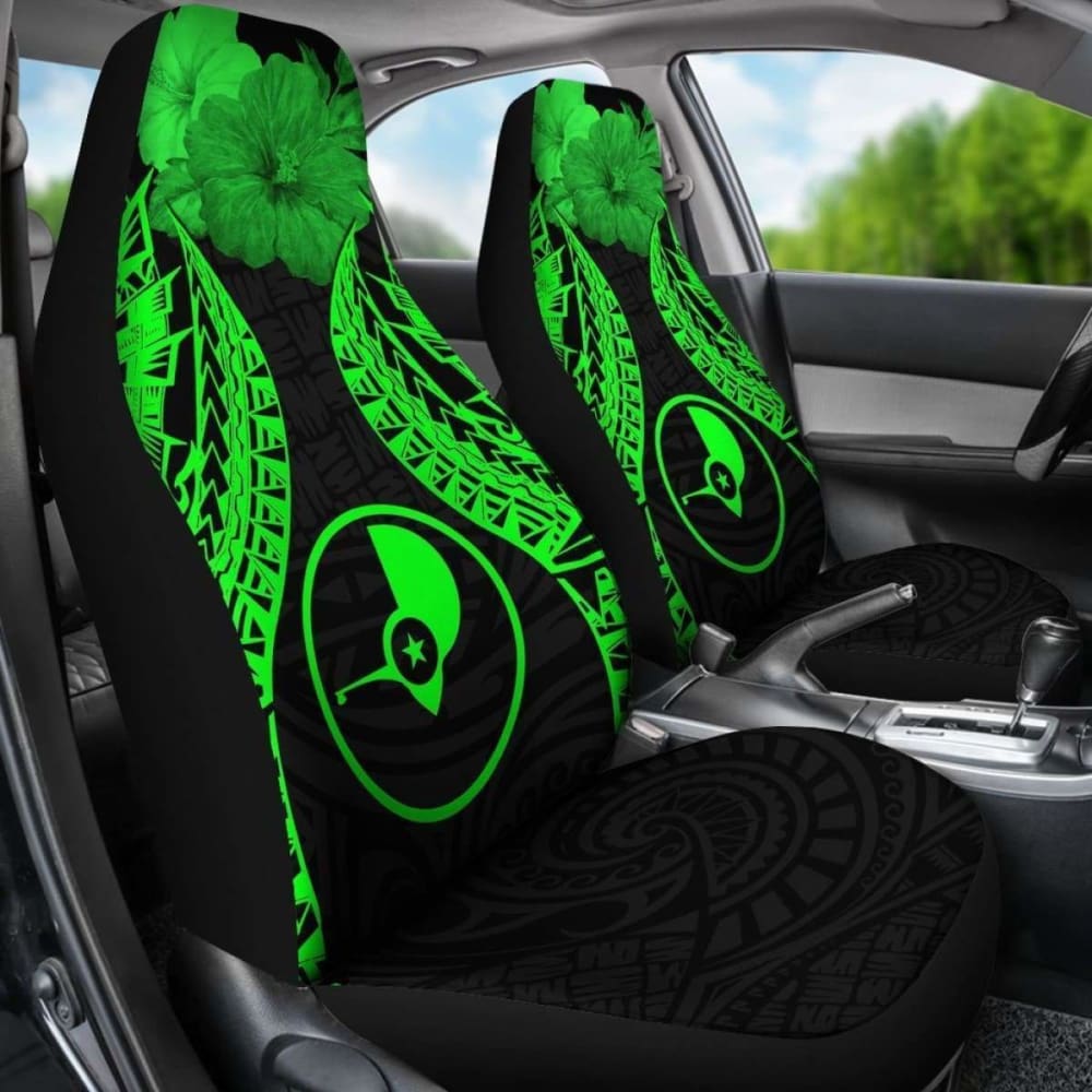 Yap Polynesian Car Seat Covers Pride Seal And Hibiscus Green - 232125 - YourCarButBetter
