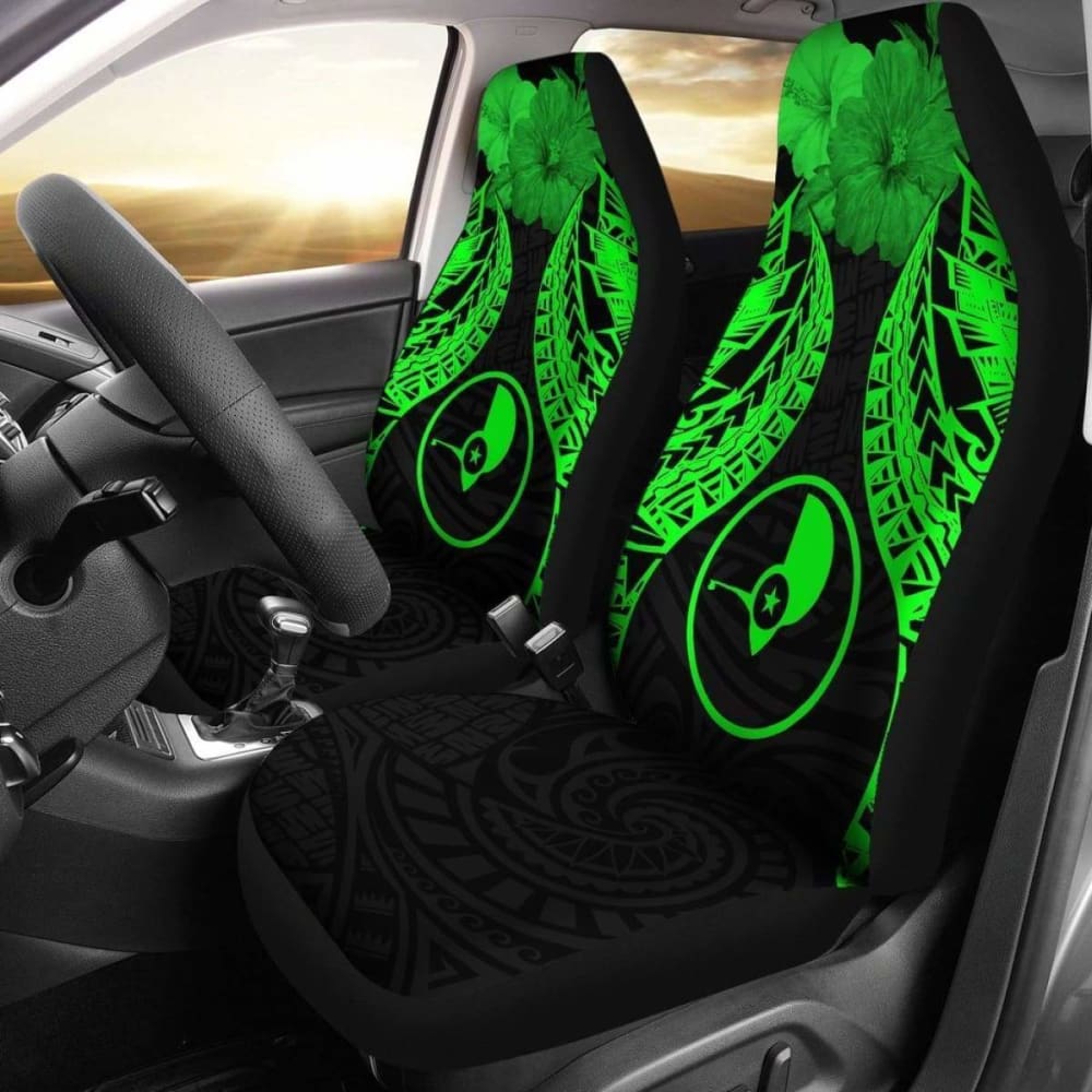 Yap Polynesian Car Seat Covers Pride Seal And Hibiscus Green - 232125 - YourCarButBetter