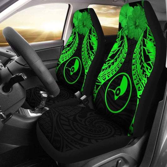 Yap Polynesian Car Seat Covers Pride Seal And Hibiscus Green - 232125 - YourCarButBetter