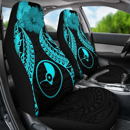 Yap Polynesian Car Seat Covers Pride Seal And Hibiscus Neon Blue - 232125 - YourCarButBetter