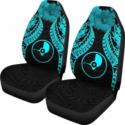 Yap Polynesian Car Seat Covers Pride Seal And Hibiscus Neon Blue - 232125 - YourCarButBetter