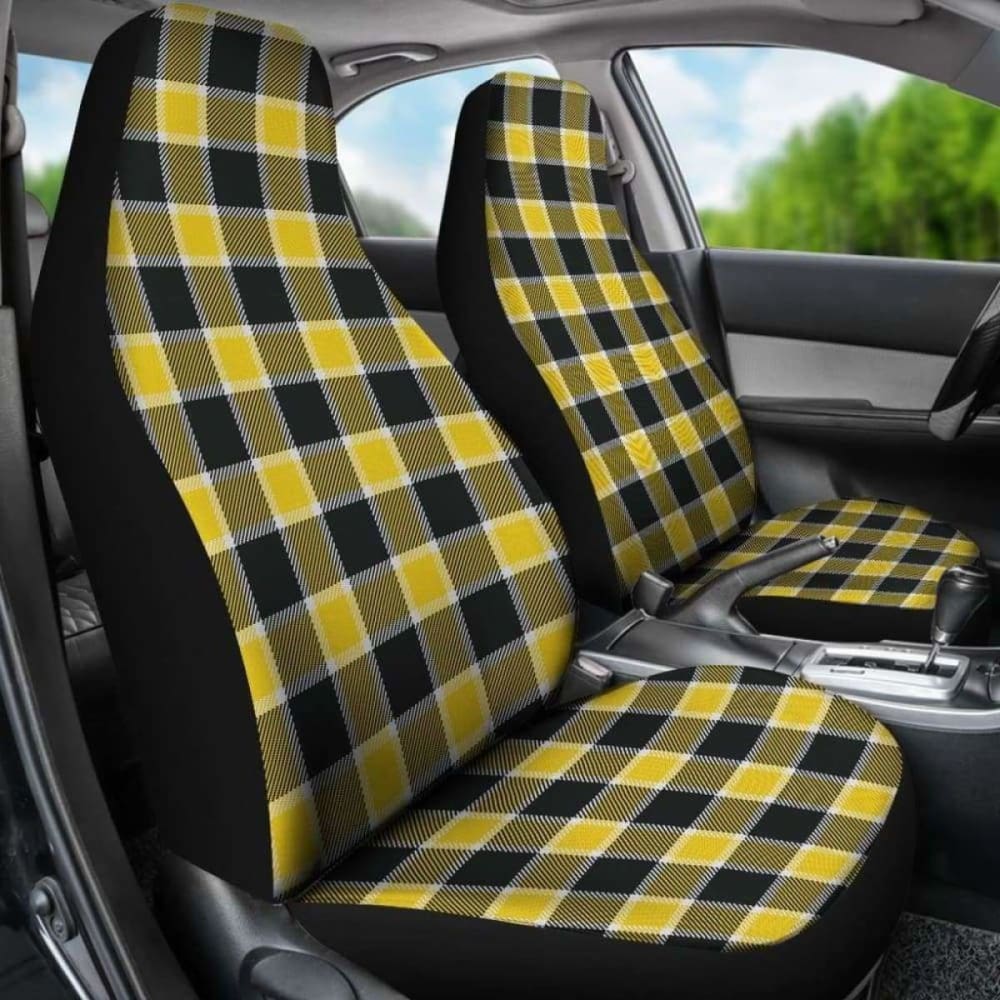 Yellow Black And White Plaid Check Car Seat Covers 105905 - YourCarButBetter