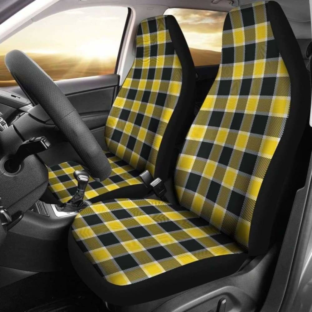 Yellow Black And White Plaid Check Car Seat Covers 105905 - YourCarButBetter