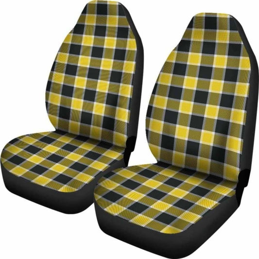 Yellow Black And White Plaid Check Car Seat Covers 105905 - YourCarButBetter
