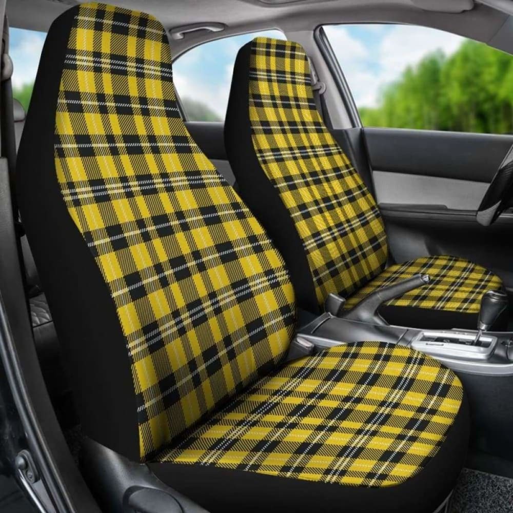 Yellow Black And White Plaid Tartan Car Seat Covers 161012