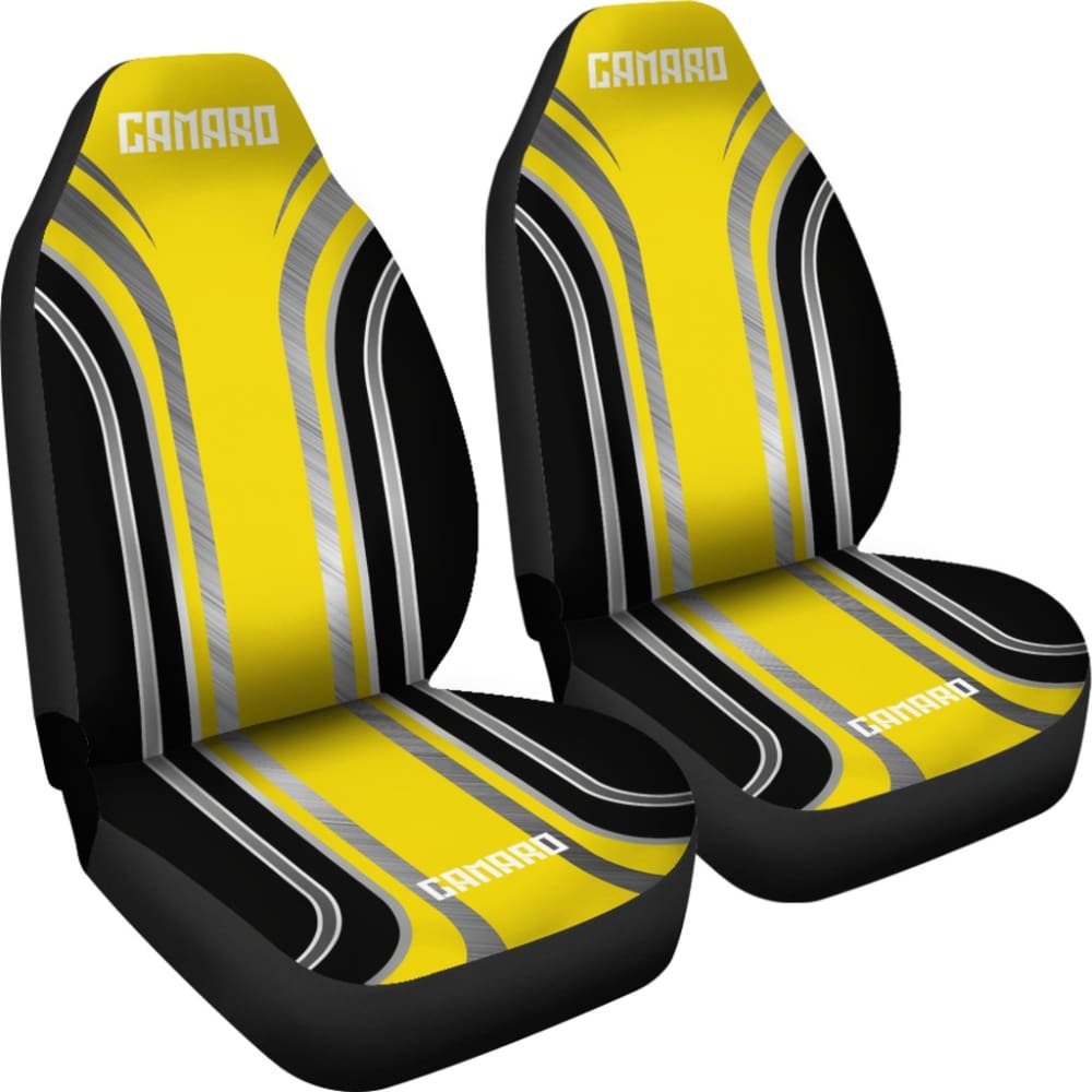 Yellow Black Camaro White Letter Car Seat Covers 210603 - YourCarButBetter