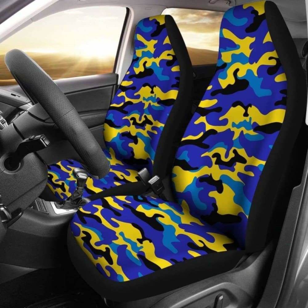 Yellow & Blue Camouflage Car Seat Covers 112608