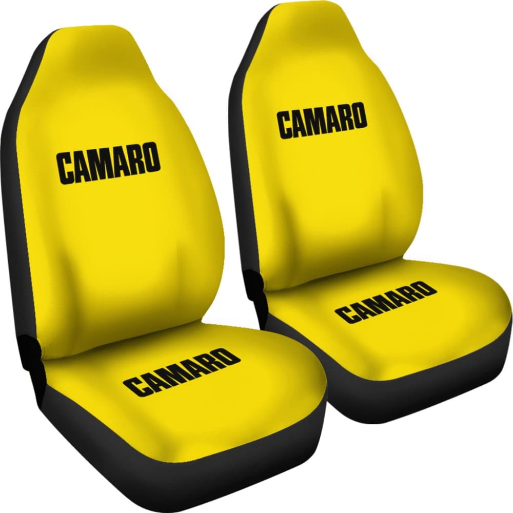 Yellow Camaro Black Letter Car Seat Covers 211004 - YourCarButBetter