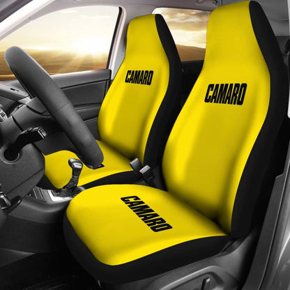 Yellow Camaro Black Letter Car Seat Covers 211004 - YourCarButBetter