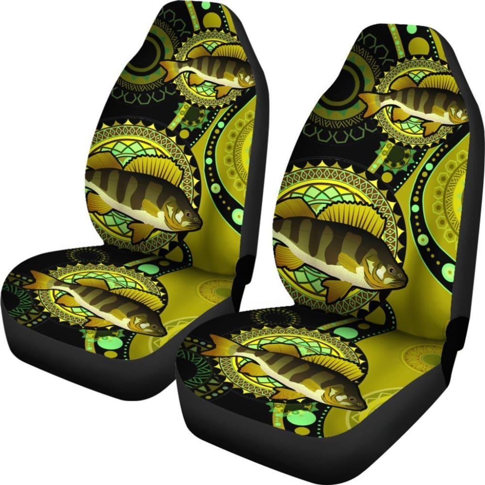 Yellow Perch Ethnic Pattern Fishing Car Seat Covers 182417 - YourCarButBetter