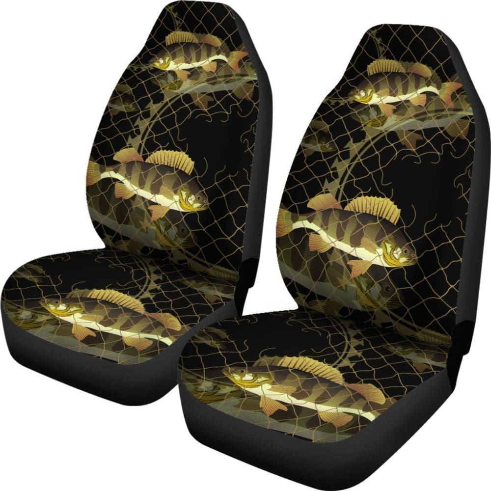 Yellow Perch In The Net Fishing Car Seat Covers 182417 - YourCarButBetter