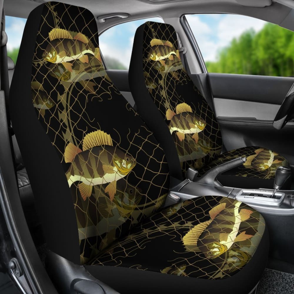 Yellow Perch In The Net Fishing Car Seat Covers 182417 - YourCarButBetter
